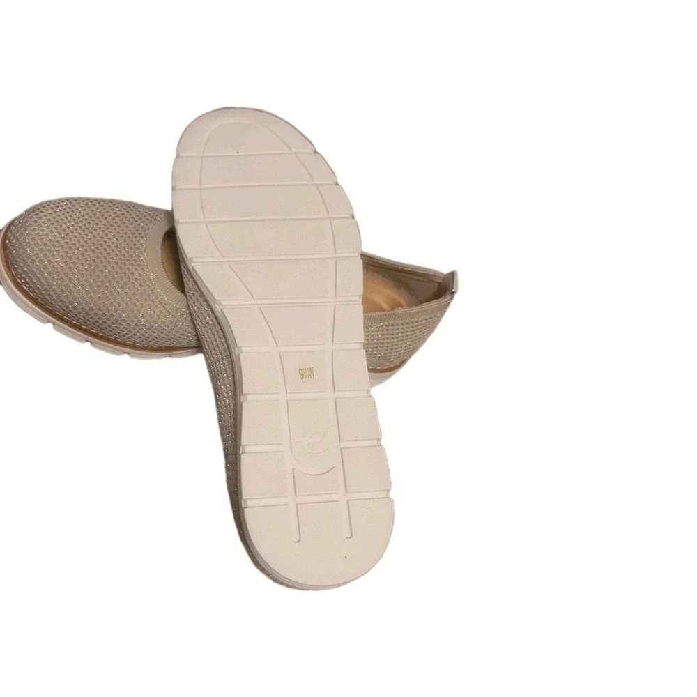 NEW EASY SPIRIT FLEX TECH Women's KELLINA ALMOND KNIT‎ GOLD BALLET FLATS